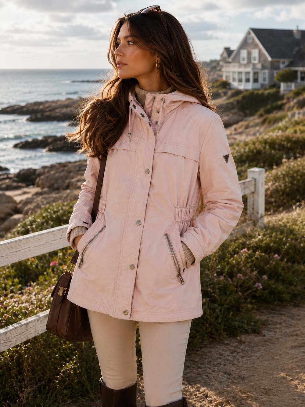 GUESS Women's Pastel Pink Hooded Anorak Jacket